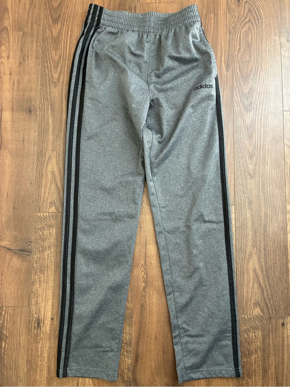 adidas Youth Gray Track Pants/Joggers with Black Side Stripes